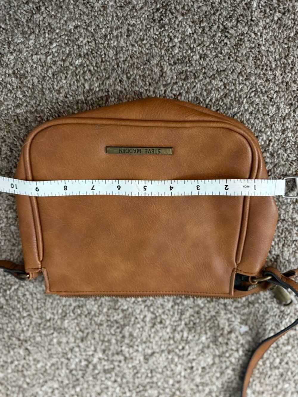 Steve Madden Cognac Brown Faux Leather Crossbody Bag Zip Top Shoulder Purse
